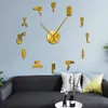 Diy Shop Giant med spegel Effekt Toolkits Dekorativ FrameLess Clock Watch Frisör Barber Wall Art Y200407