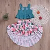 Children's wear 2020 girls' set dot suspender Top + two piece printed swallow tail skirt with short front and long back baby set 3-8T