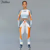 Nibber Höst Patchwork Sportkläder Toppar Leggings 2Piece Sätter Kvinnor Full Sleeve Crop Tops Jogging Tee Shirt Casual Pants Passar 201008