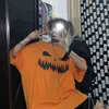 Nicemix Harajuku Pumpkin Print Letter Tシャツ偽の2枚パッチワークカジュアル長袖Tシャツの女性と男性のストリートウェアトップ220207