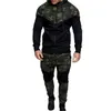 Nibesser Camuflagem Impresso Homens Set Causal Jaqueta Homens 2pcs Tracksuit Sportswear Hoodies Sweatshirt Calças Sport Terno 201204