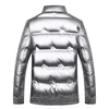 Quanbo Silver Shiny Men's Winter Coat Fashion Stand Collar Warm Thicken White Duck Down Short White Puffer Jacket Men Parka 201128