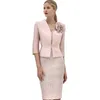 Elegant Blush Pink Lace Mutter der Braut Kleider Anzüge mit kurzer Jacke Knie Länge Scheide Bräutigam Mütter formelle Outfit Hochzeit Gastkleider Mitte hergestellt