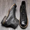 Botas militares para hombre estilo Punk Botines de cuero genuino zapato de diseño Vintage para hombre p20d50