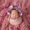 Lilac Baby Girl Lace Floral Bonnet Newborn Photography Hat Baby beanie Purple Flower Hat Infant Cap Photography Props Y201024