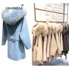 Corée style femme moyen long manteau de laine en vrac avec de la vraie fourrure de renard à capuche vente chaude manteau de cardigan de laine surdimensionné 201216