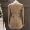 Mozuleva koreanska rutiga kvinnor arbetar blazerjacka avslappnad dubbelbröst sashes kostym jacka kvinnlig smal kvinnlig blazer outwear 201008