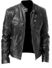 "Men's Cool Style Faux Fur Leather Jacket - Slim Fit, Warm Outdoor Windproof Coat for Bikers, Zipper Closure, Black/Brown, Fashionable and Durable"