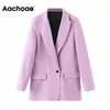 Aachoae Women Office Wear Suit Blazer 2020 Solid Casual Giacca monopetto a maniche lunghe Tasche con colletto dentellato Blazer LJ200907