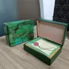 Boxes High Quality Luxury Watch Green Box Papers Gift Watches Boxes Leather bag Card For Rolex Wristwatches Certificate Handbag Cases water ghost 126600 126610