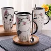 Drop shipping 600 ml Creative Cat tasse en céramique avec couvercle et cuillère de dessin animé au lait café tasse de thé tasses en porcelaine de beaux cadeaux Y200106