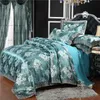 Lyx 2 eller 3st Sängkläder Satin Jacquard Duvet Cover Setes 1 Quilt Cover + 1/2 Pillowcases Twin Full Queen King 201119