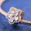 Rose Gold Metal Plated Sparkling Snowflake Pave Charm Bead For European Pandora Jewelry Charm Bracelets