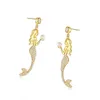 Leuke Cartoon Zeemeermin Kristal Fishtail Parel Eardrop Oorbellen Voor Vrouwen Oorstekers Met Lange Hanger 211231259T