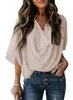 Blouses kadın moda yaz gündelik gevşek dökümlü şifon gömlekleri dişi yarım kollu katlar v boyun üstleri bluzlar s xxl lj200811