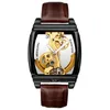 SHENHUA Turbillon Mens Watches Luxury Automatic Mechanical Wristwatch Genuine Leather Belt Transparent Skeleton Male Gold Clock244H