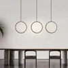 Nordic Simple LED Long wire Suspension Hanging Lamp Living Room Modern Black White Round Pendant Lamp for Bed Side Lighting