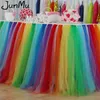 100cm x 80cm Rainbow Tulle Tutu Table Skirt Custom Wonderland Tulle Table Skirting Wedding Birthday Baby Shower Party Decoration 201130