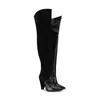 Botas de piel de serpiente con costuras de gamuza de oveja súper altas 2021 moda mujer otoño microfibra por encima de la rodilla botas de punta estrecha sin cordones1