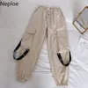 Neploe Hip Hop Streetwear Femmes Cargo Pantalon Taille Haute Poches Ruban Pantalon Femme Lâche Tout Match Nouvelle Mode 90230 201031
