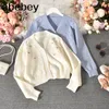 Cappotto maglione donna ricamo floreale manica lunga scollo a V maglieria scavata cardigan corto causale coreano 4D245 201203