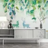 Papel de parede personalizado pintado à mão Folha Verde Elk Grande pintura de parede sala de estar moderna do quarto Home Decor Mural Papel De Parede 3D