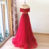 Light Blue Red 2021 Prom Dresses Bling Juliet Sleeves Sheer Jewel Beaded Beaidng A-line Tulle Dresses Evening Wear Formal Party Homcoming