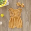 Summer Baby Girl Pagliaccetti nati Vestiti Toddler Flare Sleeve Solid Lace Design Pagliaccetto Tuta con fascia s 220211