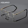 패션 선글라스 프레임 남성 안경 티타늄 무선 브랜드 디자이너 안경 안경 처방전 최고 품질의 안경 황금 비즈니스 눈