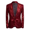 Shenrun Men Slim Fit Suit Red Rose Skinny Wedding Groom 정장 무대 의상 가수 재킷 싱글 가슴 캐주얼 Blazer340d