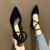 Dress Spring Autumn Women Black Strap Flats Ankle Warp Low Heels Ladies Pointed Toe Flat Shoes zapatos mujer N7683 220309