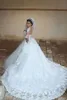 Robe de mariage Arabic Wedding Dress 2019 Sheer Neck Long Sleeves Ball Gown Chapel Train Appliques Tulle Bridal Gowns