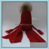 帽子のスカーフセットスカーフハットグローブハットグローブファッションアクセサリーキッズスカーフを編み、豪華な冬の温かいかぎ針編みを本物の毛皮POでセット