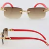 New Model Hand-made 2.6 Carats Diamond Set Rimless Womans Sunglasses 8200757 Wood Glasses Men Famous UV400 Lens Sun Glasses Male and Female Wooden Eyeglasses 18K Gold