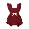 Baby Girl Clothes Infant Sleeveless Ruffle Rompers Toddle Cross Criss Solid Jumpsuits Newborn Boutique Onesies Climb Bodysuits LSK8150424