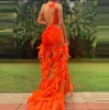 Sexy Seethrough Vestidos Orange Prom Dresses Tight Sheer Sexy Back Rates Celebrity Suknie Syrenki Party Suknie