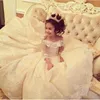 Gorgeous Off Shoulder Flower Girl Dresses For Wedding Sheer Long Sleeve Lace Applique Back Girls Pageant Gowns Princess Dresses