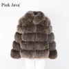 ピンクジャバQC8139到着女性冬の太い毛皮のコート本物の毛皮ジャケット高品質のコートスタンドカラー衣装贅沢201214
