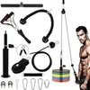 12 Set Heimtrainingsgeräte, Fitness-Lift-Riemenscheiben-System-Set mit Belastungsstift, Trizeps-Gurt, Stange, Kabel, Seil, Muskelkrafttraining