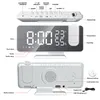 Desk Electronic Alarm Clock Table Large Screen LED Digital Alarm Clocks 180° Rotate Projector FM Radio Makeup Mirror Snooze Temperature Humidity Display ZL0595