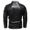Jaqueta de couro preto de inverno masculino com casaco de motocicleta quente forro de pêlo Slim Street Moda Black Biker Pleated Design Zipper 201127