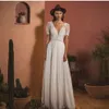 Robe de mariée bohème col en v étage longueur à manches courtes dentelle mousseline de soie robes de mariée 2021 Simple pour les femmes mariée sur mesure