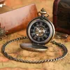 Cadeia de pendente clássica Mãe de bolso mecânico Men steampunk esqueleto mulheres esculpindo colar relógio de natal T2005027406562