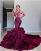 2022 Plus Size Arabic Aso Ebi Burgundy Luxurious Mermaid Prom Dresses Beaded Sequins Evening Formal Party Second Reception Engagement Gowns Dress ZJ706