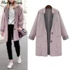 Hodisytian primavera moda mujer lana mezcla abrigo elegante casual suelta rosa chaqueta prendas de vestir exteriores mujer cachemir abrigo más tamaño LJ201106