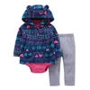 Bebé roupas de inverno manga comprida casaco com capuz + ponto romper + calças recém-nascido bebê menino roupa unisex recém-nascido roupa zíper 210309