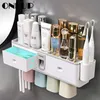 ONEUP Porta spazzolino Distributore di dentifricio Dentifricio automatico Spremitura Accessori per la conservazione del bagno domestico a parete LJ201204