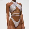 Sexy Cross Bikini G-String Swimwear Womens Beach Suit Fasciatura Bikini 2 pezzi Costumi da bagno High Cut Swim Bikini Push Up T200708