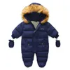 Spädbarns baby jumpsuit tjock varm hooded inuti fleece pojke tjej vinter höst överaller barn ytterkläder barn snöar lj201007