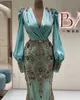 Luxury Beading Mermaid Prom Dresses Long Sleeve Sexy Deep V Neck Evening Dress Party Wear Sweep Train Gowns